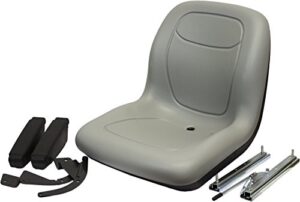 one new gray seat with slide rails & arms fits ariens, bad boy, craftsman, dixon, everride, fits exmark, grasshopper, gravely, fits husqvarna, fits kubota, land pride, simplicity, snapper, fits toro,