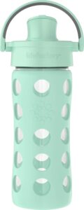 lifefactory 16-ounce glass water bottle with active flip cap and protective silicone sleeve, mint