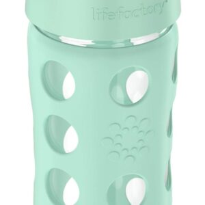 Lifefactory 16-Ounce Glass Water Bottle with Active Flip Cap and Protective Silicone Sleeve, Mint