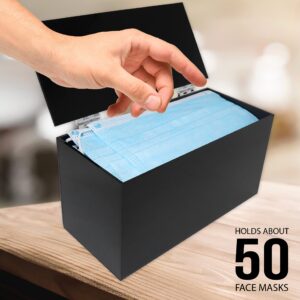 Essentially Yours Face Mask Dispenser | Acrylic Mask Box with Cover for Storing and Dispensing Personal Face Masks (Black)