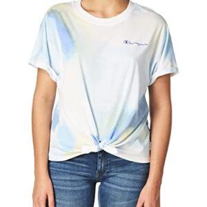 Champion Women's Tie-Front Print Tee, Multi Wash Cloud Deep Forte Blue, X- Small