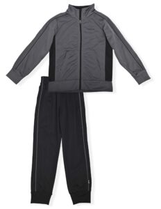 spalding 2 piece kids and teens track suit, tricot athletic sweatsuit, jacket and pants sports set, 14 years, black