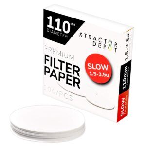 xtractor depot 110mm qualitative chemistry lab filter paper, 1.5µm-3.5µm micron particle retention - slow flow extract filtration - pack of 100