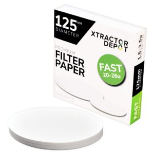 xtractor depot 125mm qualitative chemistry lab filter paper, 20µm-26µm micron particle retention - fast flow extract filtration - pack of 100