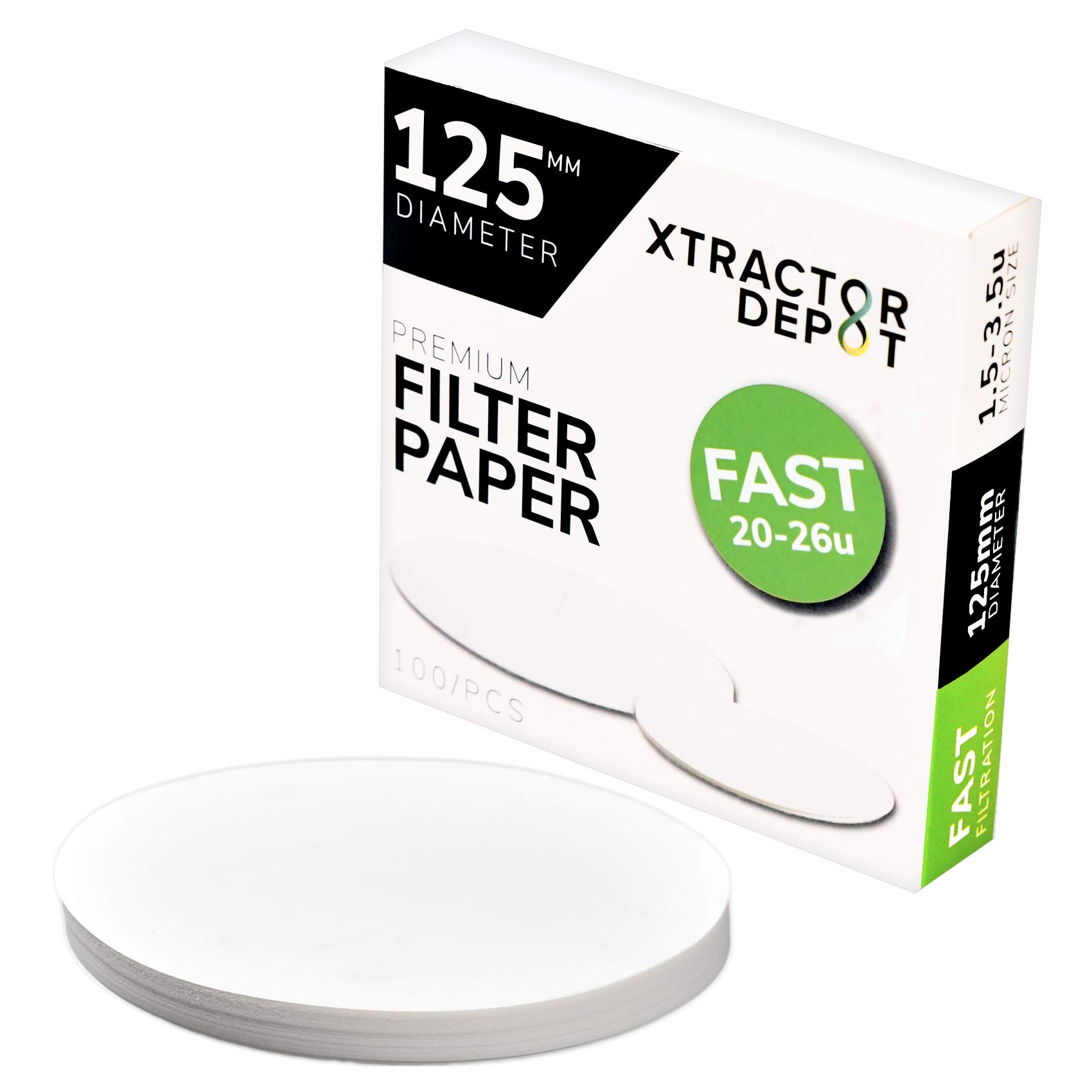 Xtractor Depot 125mm Qualitative Chemistry Lab Filter Paper, 20µm-26µm Micron Particle Retention - Fast Flow Extract Filtration - Pack of 100