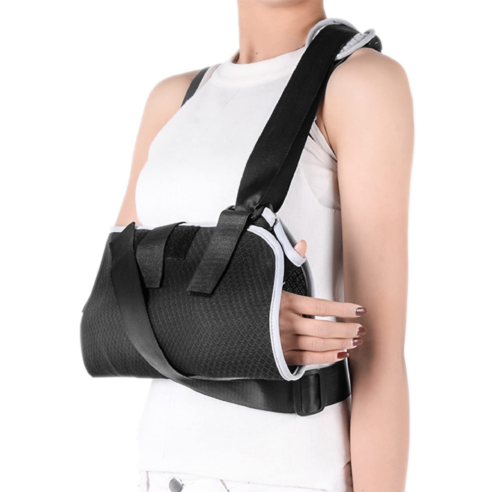 Solmyr Arm Sling for Broken Fractured Bones Elbow Wrist, Adjustable Shoulder Immobilizer & Rotator Cuff Support Brace, Split Strap and Waistband, Universal for Left and Right Arms, Men and Women(L)