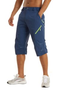 lacsinmo men's below knee shorts quick dry 3/4 hiking long walking shorts summer thin capris with 4 zipper pockets royal blue