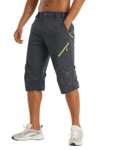 lacsinmo men's below knee shorts quick dry 3/4 hiking long walking shorts summer thin capris with 4 zipper pockets dark grey