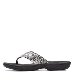 Clarks Women's Breeze Sea Flip-Flop, Black/White Zebra Synthetic, 7