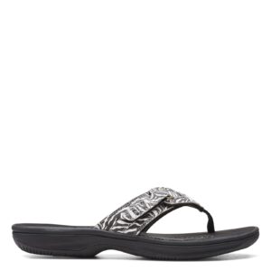 Clarks Women's Breeze Sea Flip-Flop, Black/White Zebra Synthetic, 7