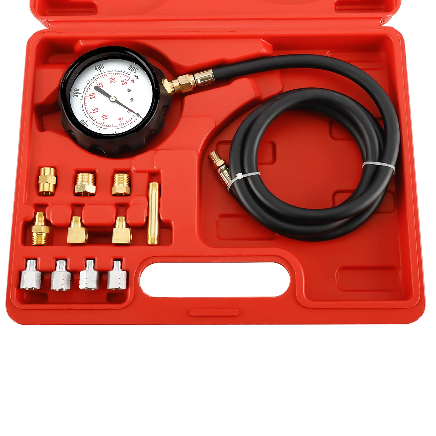 BTSHUB Engine Oil Pressure Tester Gauge and Transmission Fluid Diagnostic Test Tool Kit, 500 PSI / 35 Bar Gauge with Adapters Case