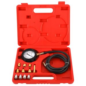 BTSHUB Engine Oil Pressure Tester Gauge and Transmission Fluid Diagnostic Test Tool Kit, 500 PSI / 35 Bar Gauge with Adapters Case