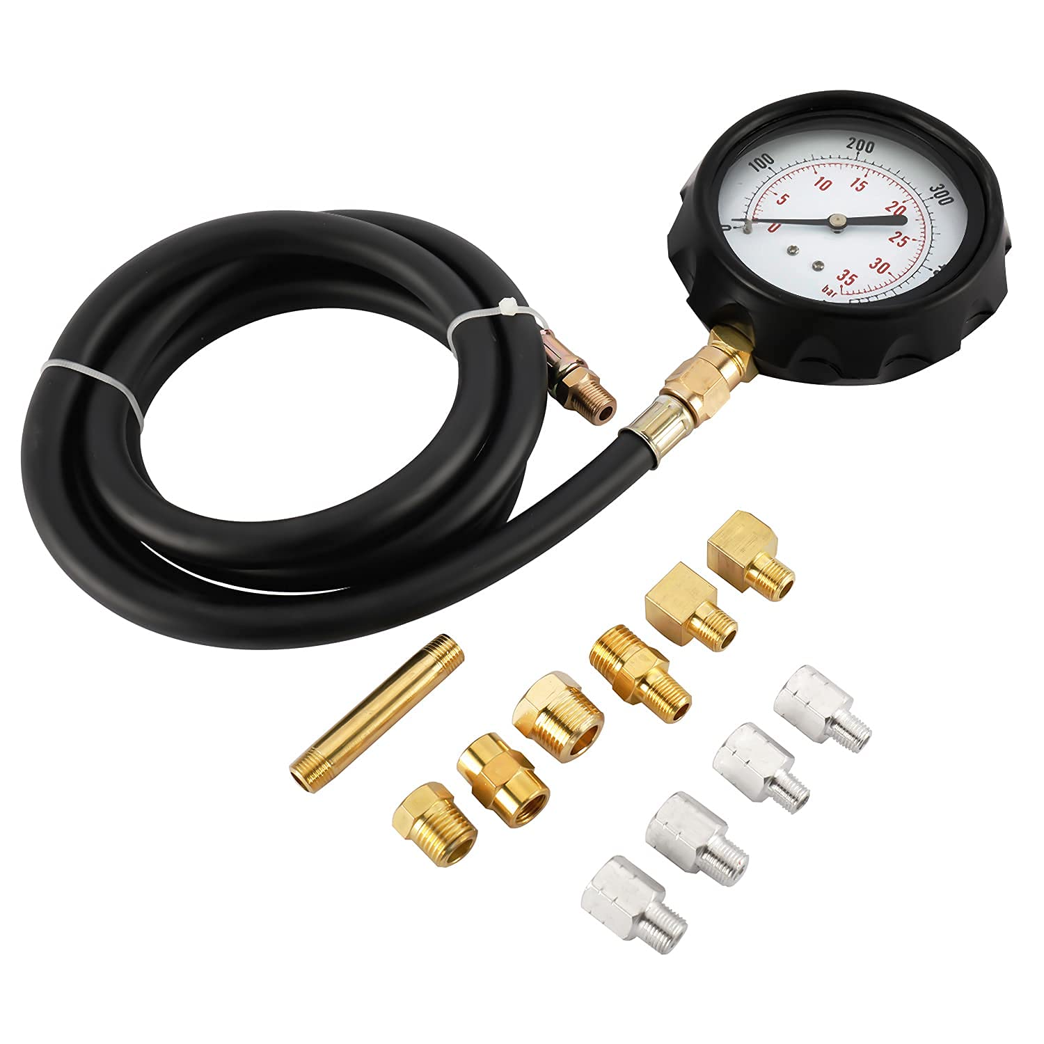 BTSHUB Engine Oil Pressure Tester Gauge and Transmission Fluid Diagnostic Test Tool Kit, 500 PSI / 35 Bar Gauge with Adapters Case