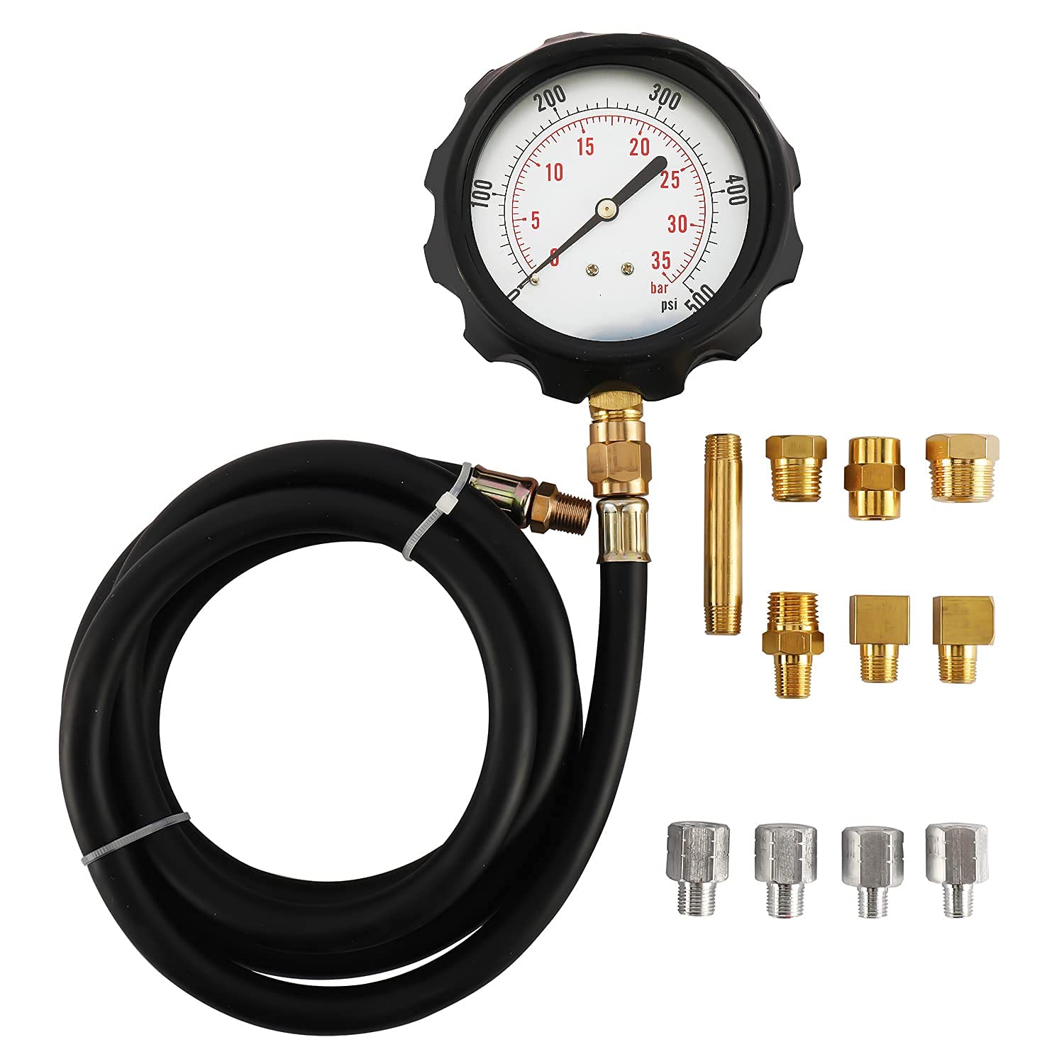 BTSHUB Engine Oil Pressure Tester Gauge and Transmission Fluid Diagnostic Test Tool Kit, 500 PSI / 35 Bar Gauge with Adapters Case