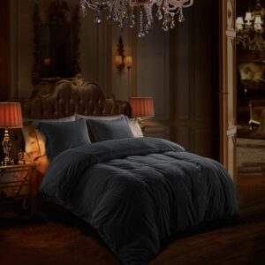 BEDSUM Luxury Crystal Velvet Bedding Duvet Cover Set, 3 Pieces Zippered Flannel Comforter Cover Set, King, 104"x90", Charcoal Grey