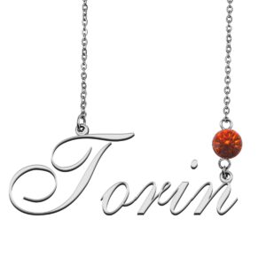 custom family name necklace torin with birthstone in silver gold