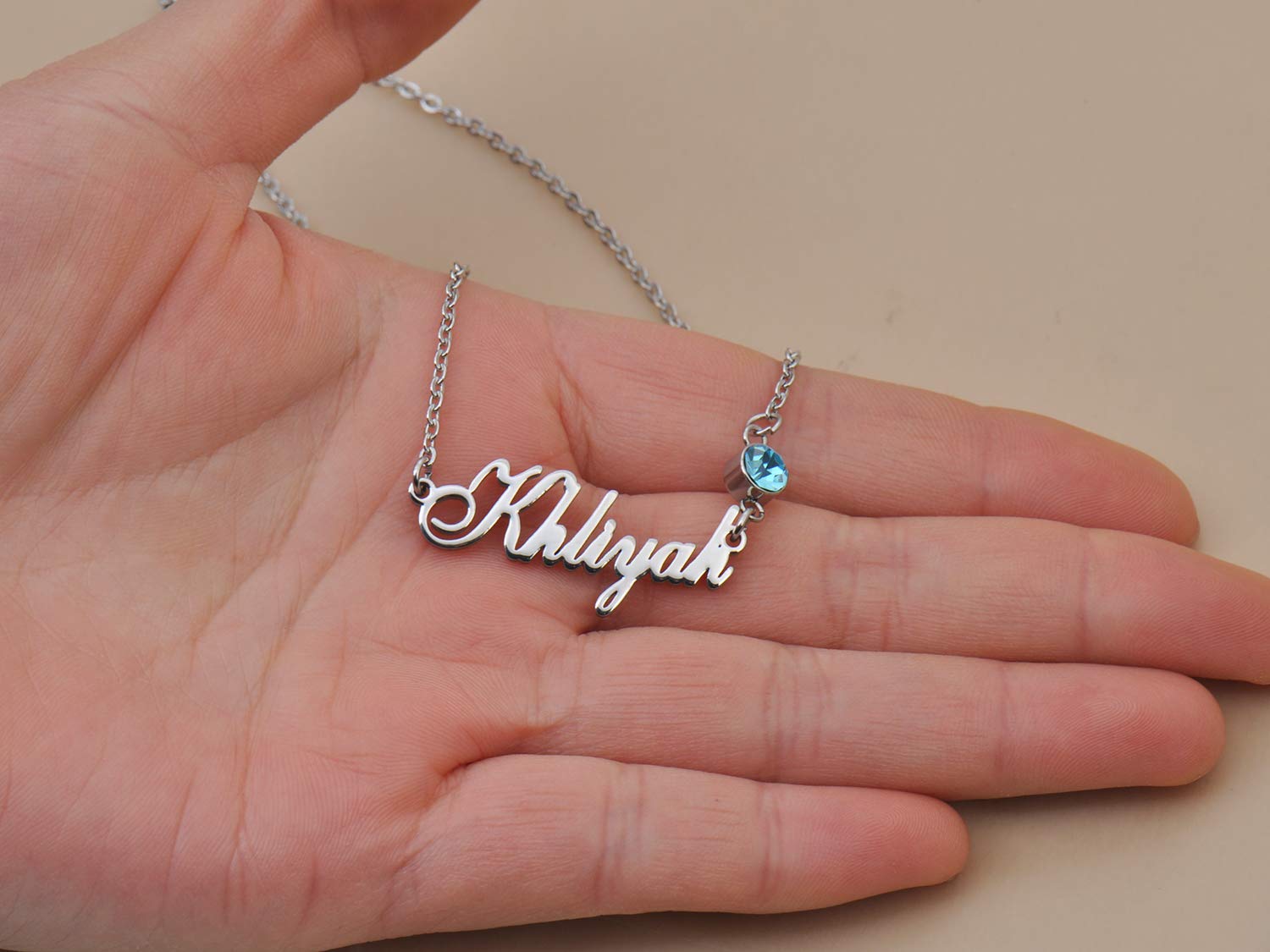 Custom Family Name Necklace Torin with Birthstone in Silver Gold