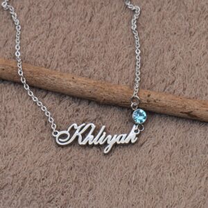 Custom Family Name Necklace Torin with Birthstone in Silver Gold