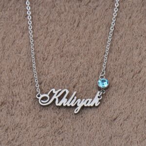 Custom Family Name Necklace Torin with Birthstone in Silver Gold