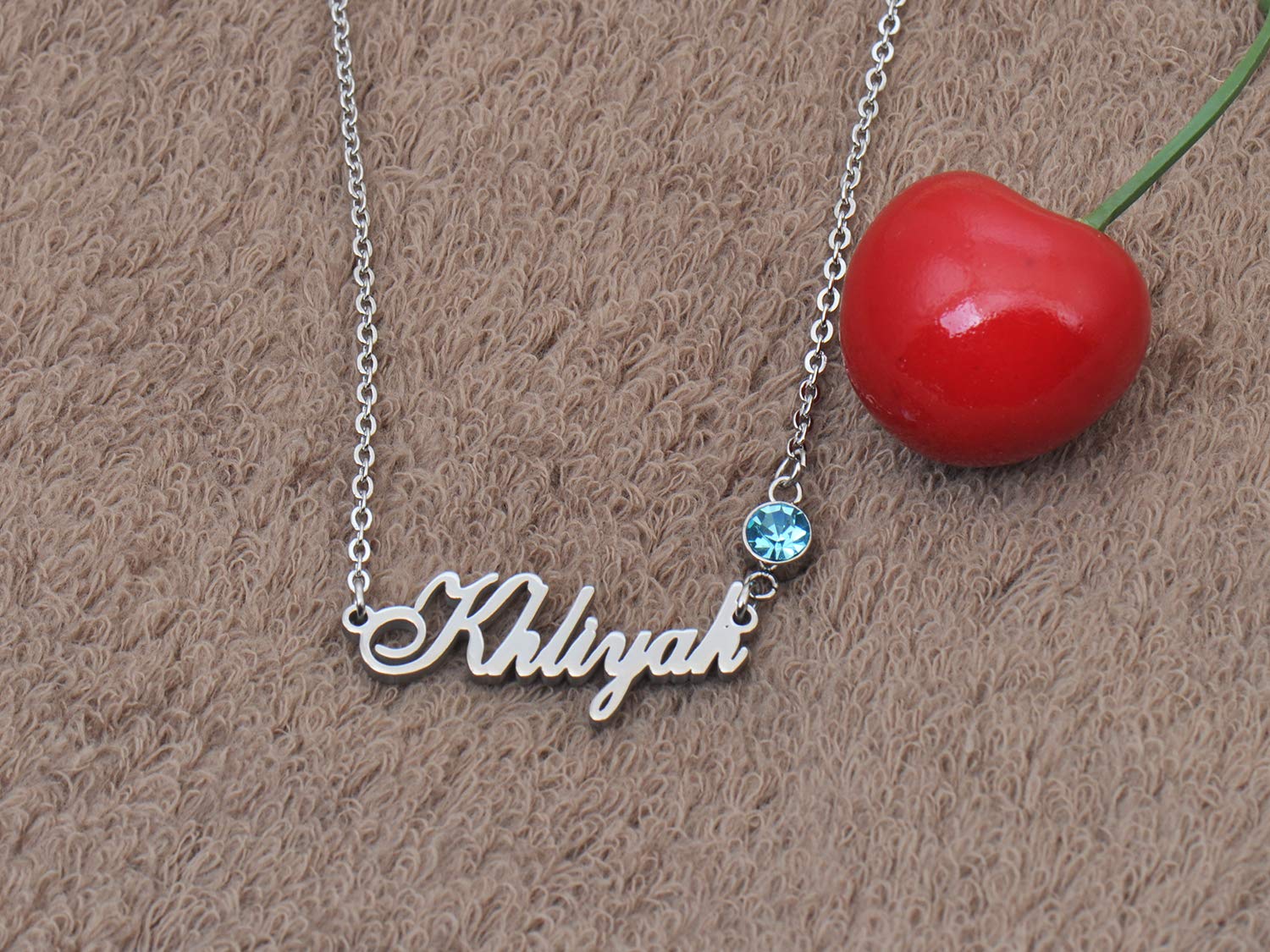 Custom Family Name Necklace Torin with Birthstone in Silver Gold