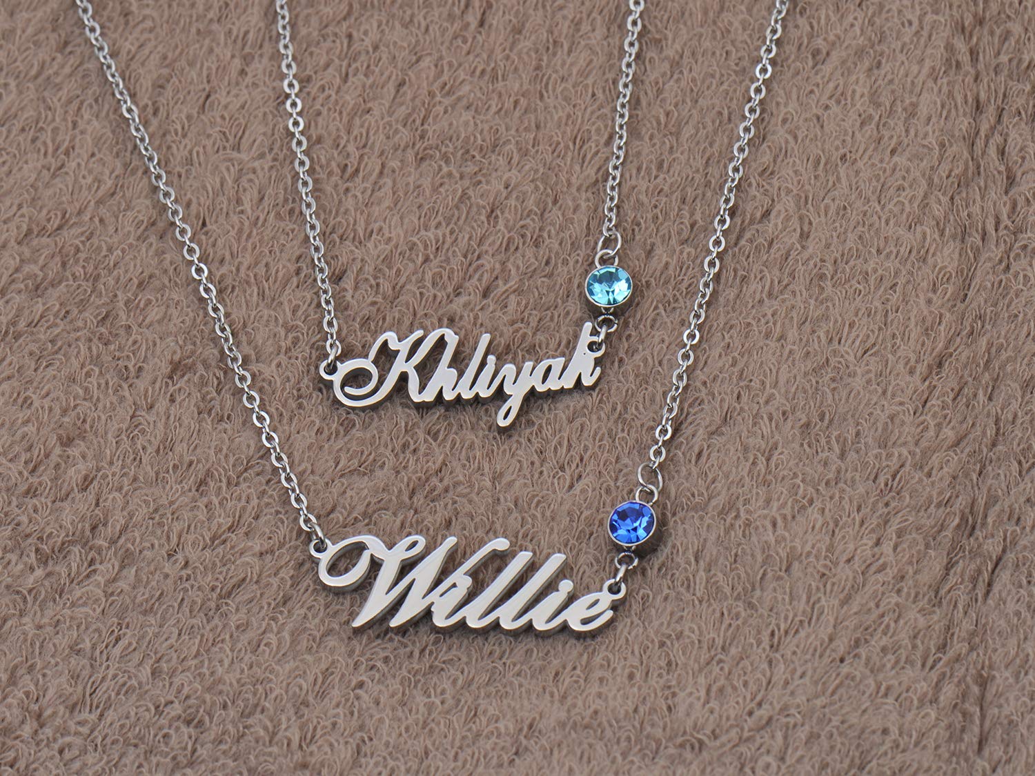 Custom Family Name Necklace Torin with Birthstone in Silver Gold