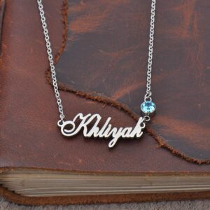 Custom Family Name Necklace Torin with Birthstone in Silver Gold