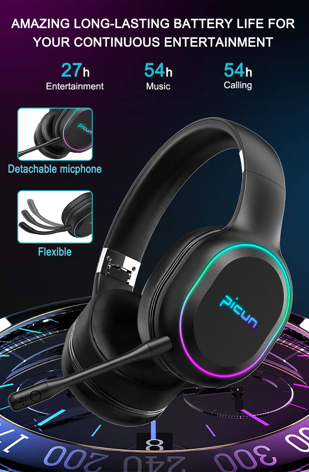 Meseto Wireless Bluetooth Noise Cancelling Headphones with Microphone, Foldable Over-Ear Headset with Comfortable Protein Earpads, 60 Hours Playtime, for Travel/Work, Black