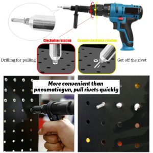 Swpeet 211Pcs Black Alloy Steel Electric Rivet Gun Adapter Kit, Including 2.4/3.2/4.0/4.8mm Diameter Rivet Head and Handle Wrench with 500Pcs Aluminum Blind Rivet Kit