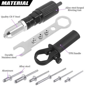 Swpeet 211Pcs Black Alloy Steel Electric Rivet Gun Adapter Kit, Including 2.4/3.2/4.0/4.8mm Diameter Rivet Head and Handle Wrench with 500Pcs Aluminum Blind Rivet Kit