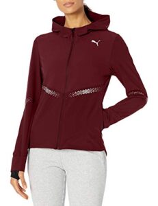 puma women's runner id hooded jacket, burgundy, xs