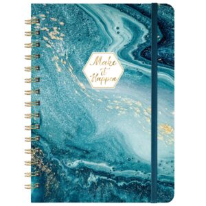 spiral journal/notebook - lined journal with hardcover and premium thick paper, 8.5" x 6.5", college ruled spiral notebook/journal, strong twin-wire binding, back pocket, blue pattern