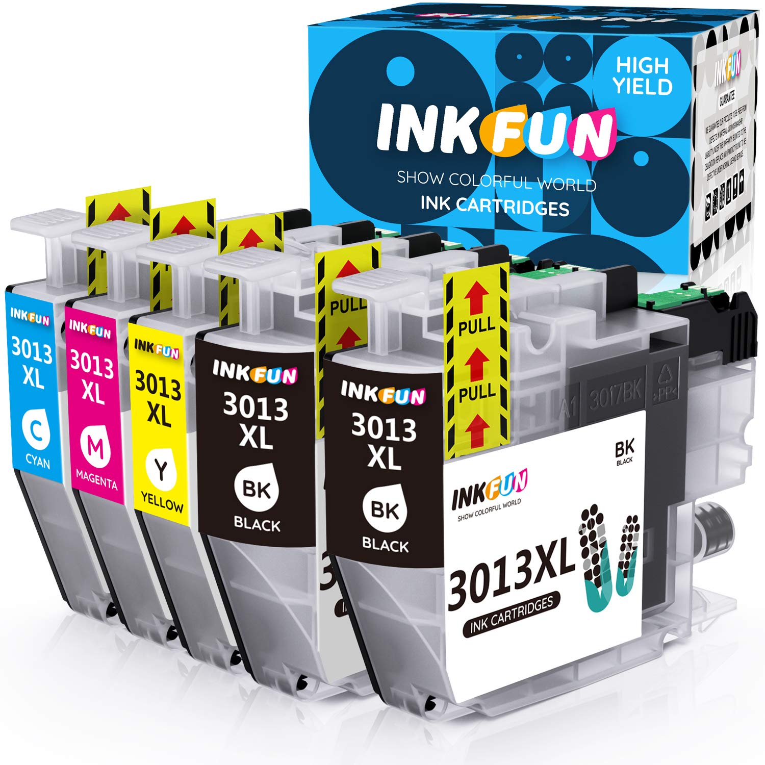 INKFUN Compatible with Brother LC3013 Ink Cartridges LC-3013 LC3011 LC-3011Replacement for Brother MFC-J491DW MFC-J895DW MFC-J690DW MFC-J497DW Printer,5-Pack(2 Black,1 Cyan,1 Magenta,1 Yellow)