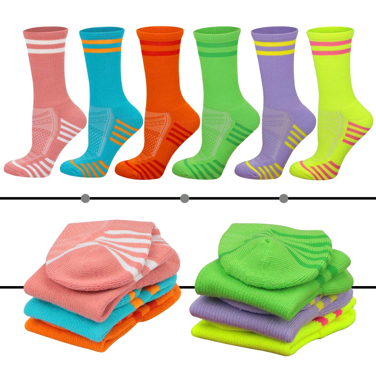 FUNDENCY Women's Athletic Crew Socks 6 Pack, Running Breathable Cushion Socks with Arch Support