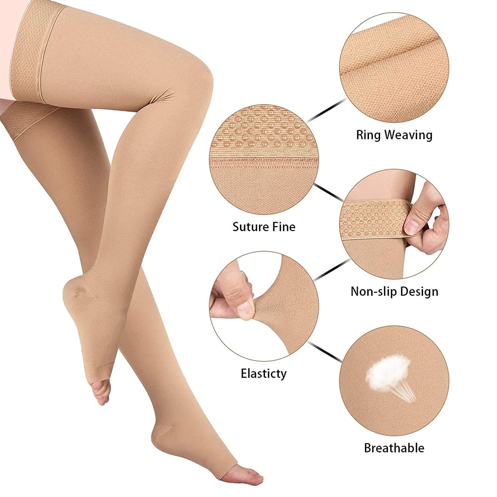 Thigh High 20-32 mmHg Compression Stocking Toeless Compression Socks for women & men circulation with Silicone Dot Band