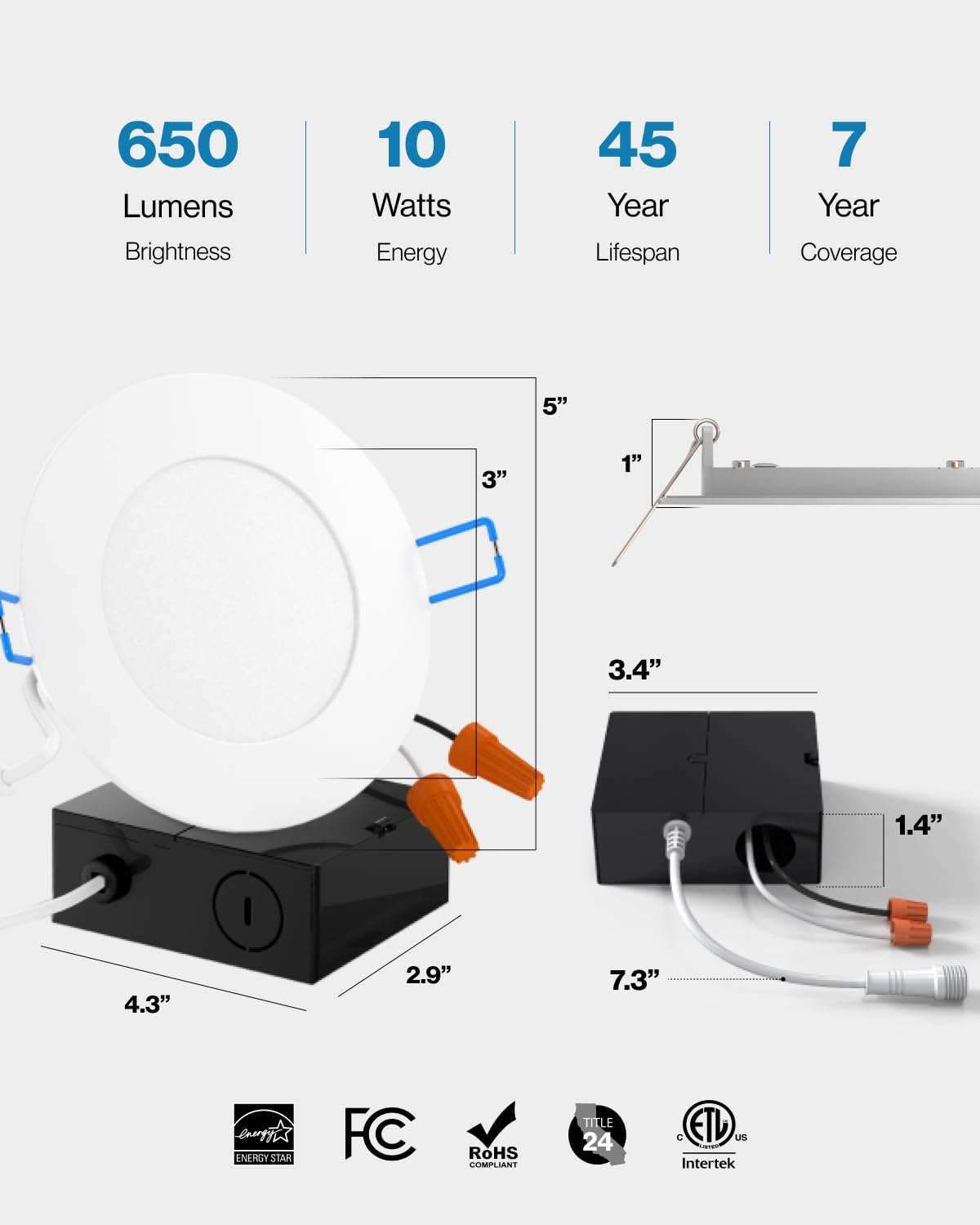 Sunco Lighting 6 Pack 4 Inch Ultra Thin LED Recessed Ceiling Lights Slim, 6000K Daylight Deluxe, Dimmable, 10W, Wafer Thin, Canless with Junction Box