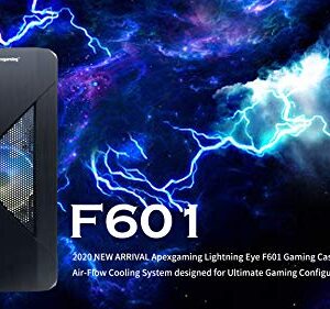 ApexGaming F601 Eye of Lightning MidTower Gaming Case Pre-Installed LED RGB Strip and RGB Cooling Fan/Clear Tempered Glass SidePanel, DuskFilter & Rear Cooling Fan