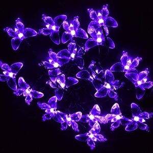 wonfast solar butterfly string lights, waterproof 23ft 50led butterfly solar powered fairy string lights 8 mode for outdoor indoor garden home wedding party christmas lighting decorations (purple)