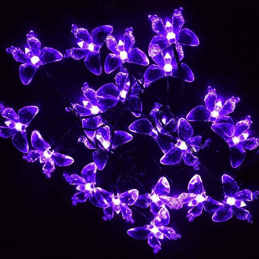 WONFAST Solar Butterfly String Lights, Waterproof 23FT 50LED Butterfly Solar Powered Fairy String Lights 8 Mode for Outdoor Indoor Garden Home Wedding Party Christmas Lighting Decorations (Purple)