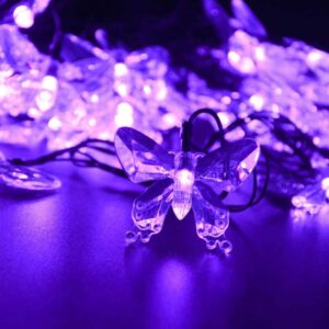 WONFAST Solar Butterfly String Lights, Waterproof 23FT 50LED Butterfly Solar Powered Fairy String Lights 8 Mode for Outdoor Indoor Garden Home Wedding Party Christmas Lighting Decorations (Purple)