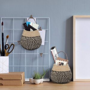 Wall Hanging Organizer Storage Baskets, 2 Pack Jute Woven Hanging Basket for Organizing, Small Woven Baskets for Storage, Hanging Basket Flower Plants