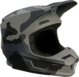 fox racing v1 core motocross helmet, trev black camo, large