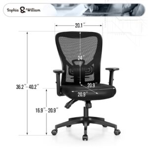 Sophia & William Ergonomic Rocking Mesh Office Desk Chair High Back, Modern 360° Swivel Executive Computer Chair with Height Adjustable Armrests, Lumbar Support, Black