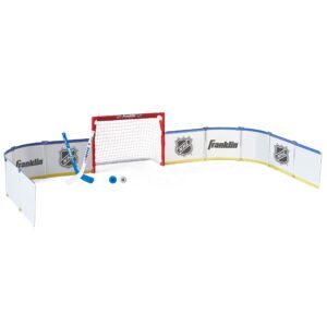 franklin sports mini hockey rink set - half rink knee hockey goal, mini sticks, and ball set - indoor mini hockey rink - official nhl licensed white