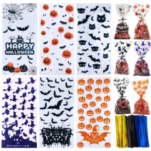 furaha 150 pcs halloween cello bags halloween cellophane treat bags with ties for candy cookie goodies gift wrap halloween trick or treat party favors, 6 designs