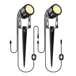 ecowho 2 pack extendable landscape spotlights, low voltage landscape lighting ip65 waterproof outdoor garden lights for house yard pathway flag holiday (2700k warm white, no plug)