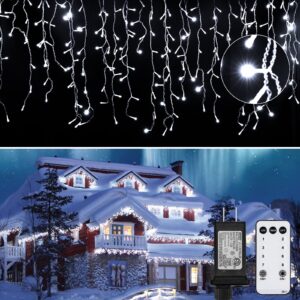 color changing led icicle christmas lights outdoor, 19.6 feet 54 drops with 306 led, 11 modes connectable hanging twinkle decor fairy string lights for holiday christmas, warm and multicolor
