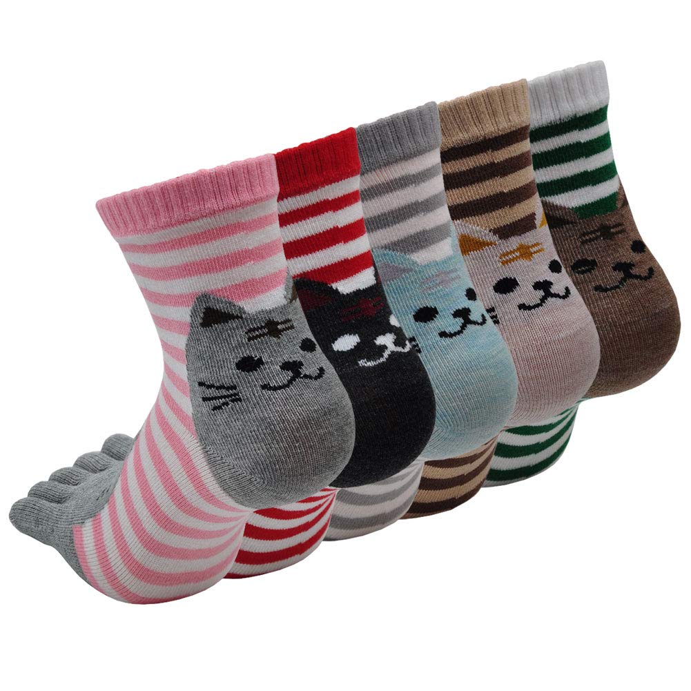 Womens Toe Socks Cotton Five Finger Socks Cute Animal Socks Colorful Funny Casual Crew Socks for Ladies