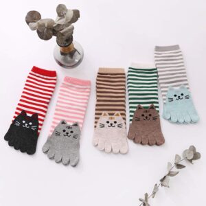 Womens Toe Socks Cotton Five Finger Socks Cute Animal Socks Colorful Funny Casual Crew Socks for Ladies