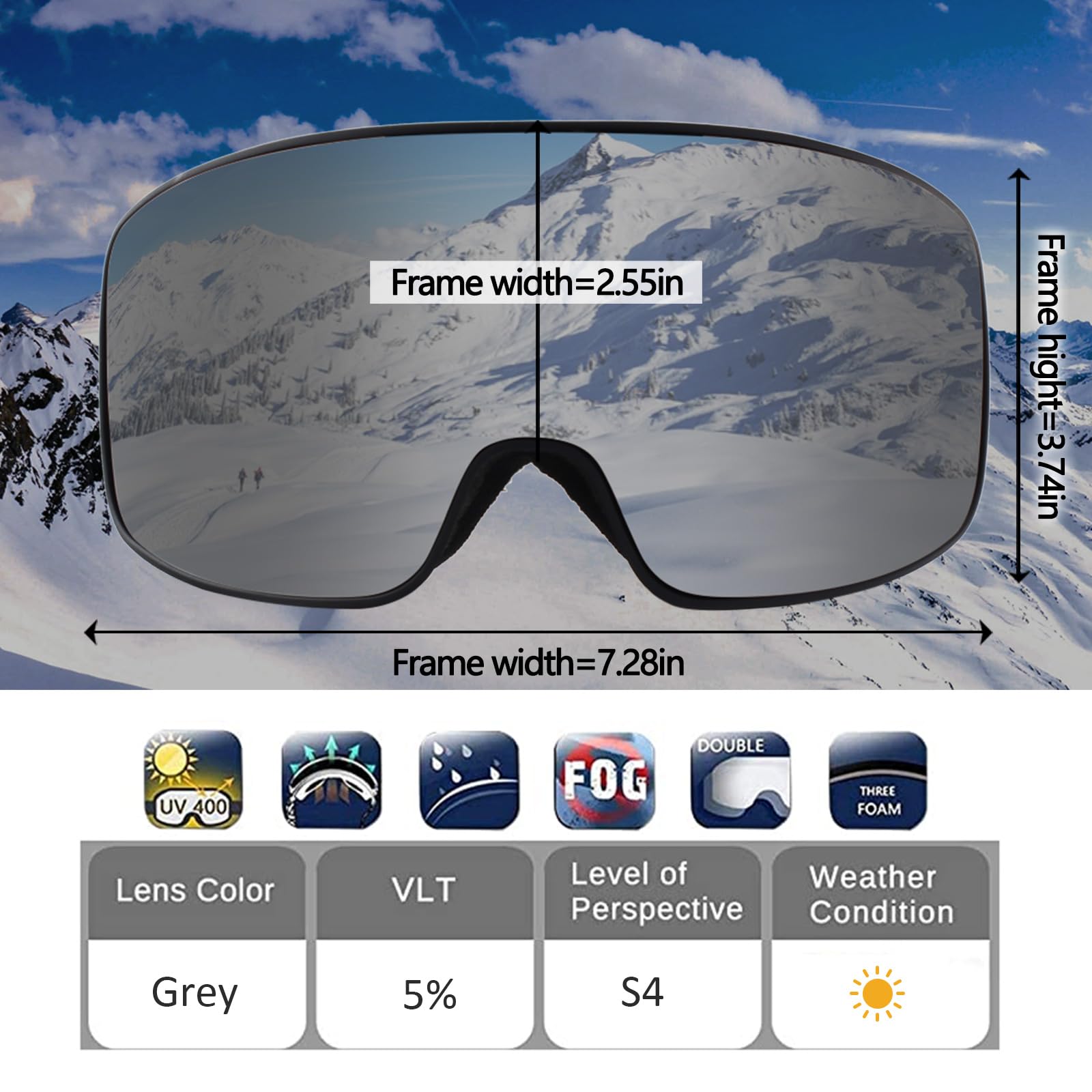 OULAIQI Ski Goggles,Snow Goggles for Men Women Youth UV400 Protection Frameless OTG Snowboard Goggles for Skiing Climbing Snowmobiling Skating