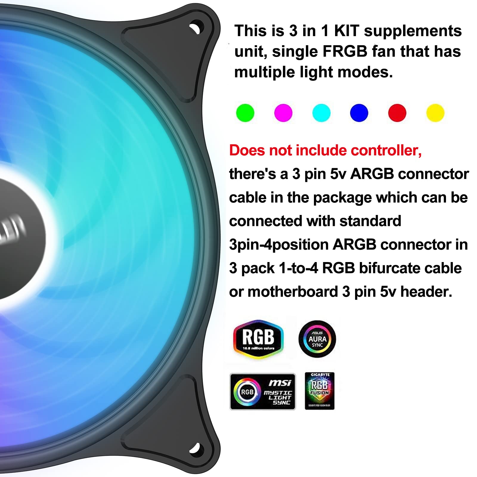 Pccooler 140mm Fan Moonlight Series, PC-M140 RGB LED PWM Fan with Duo-Side Halo - SilentPro 9 Fan Blade - Hydraulic Bearing - High Performance Cooling Computer Case Fan (Compatible PC-3M120 Series)